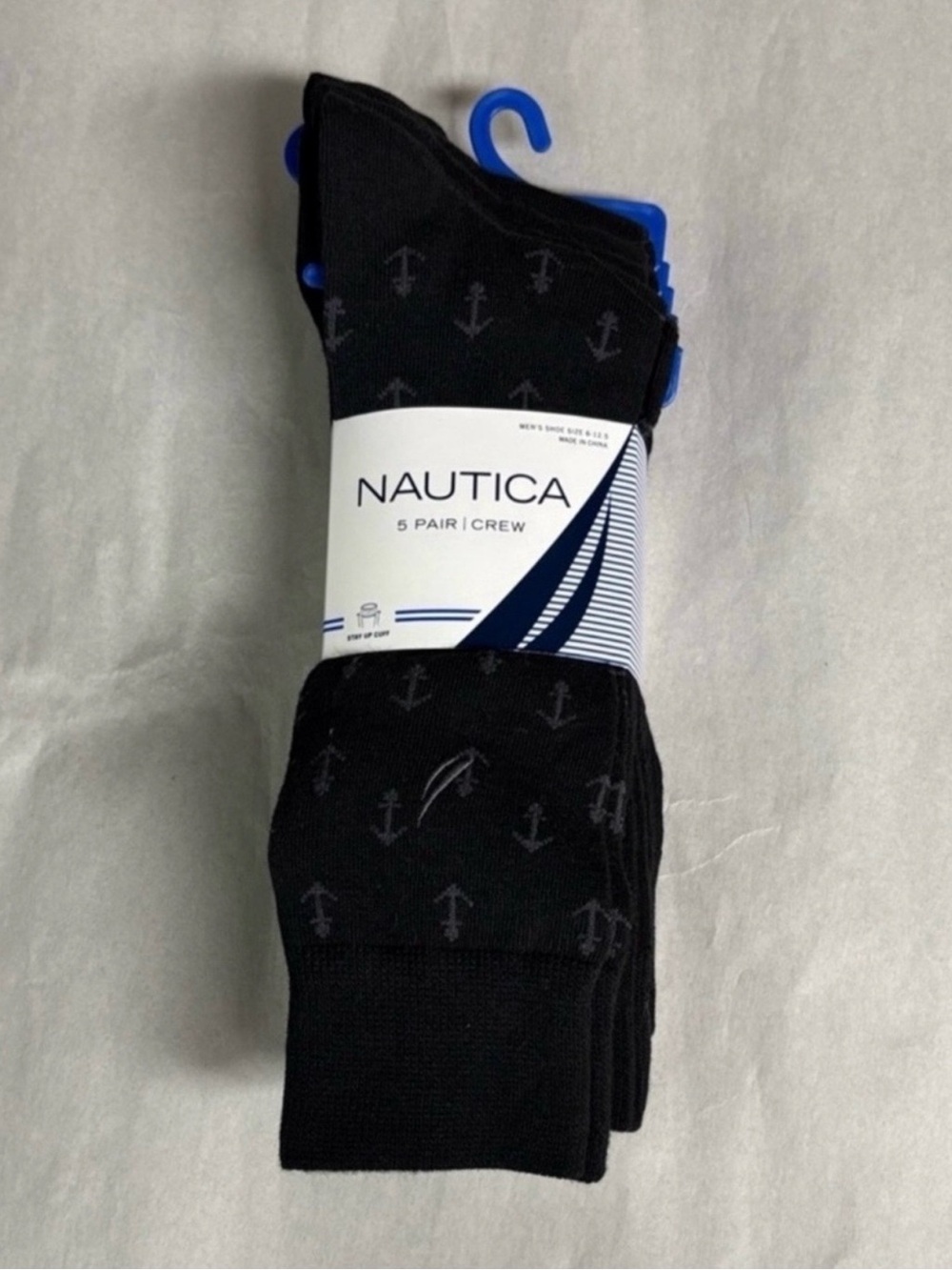 New Nautica Socks Men’s 5 Pair Black Crew Sock Business Casual Dress Activewear